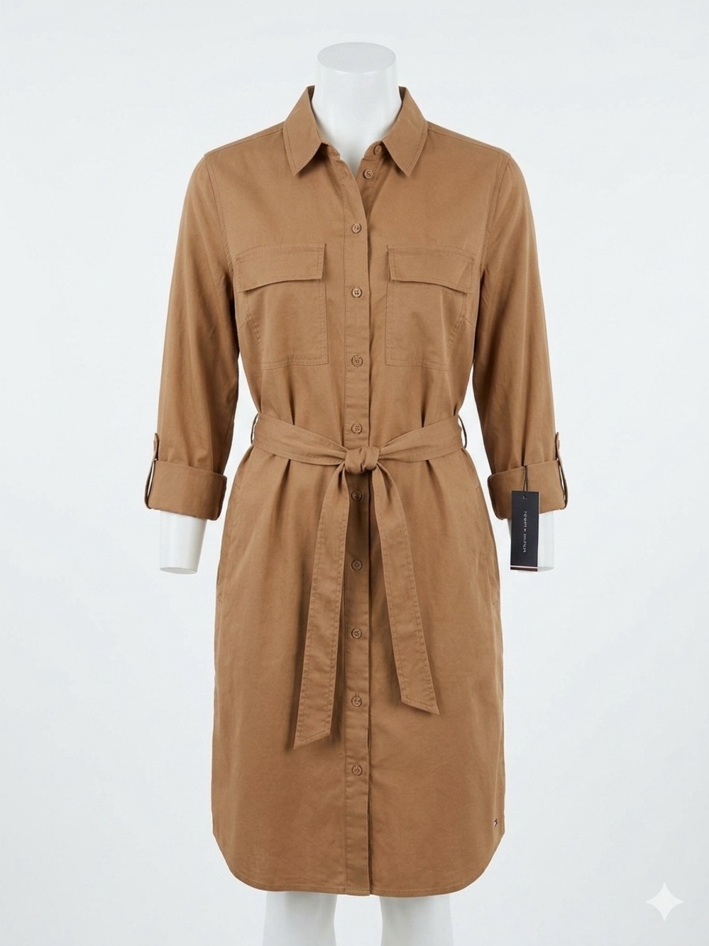 Tommy Hilfiger Tan Button-Front Shirt Dress with Self Tie